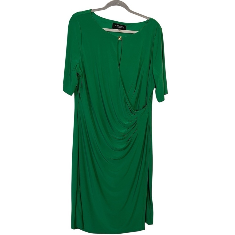 Evan Picone Plus Size 16 Green Draped Midi Dress Gold accent wedding formal
